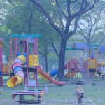 a large fun playground with many slides