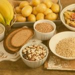 bowls of resistance starch sources: potatoes, pasta, rice,bananas, legumes, and oats