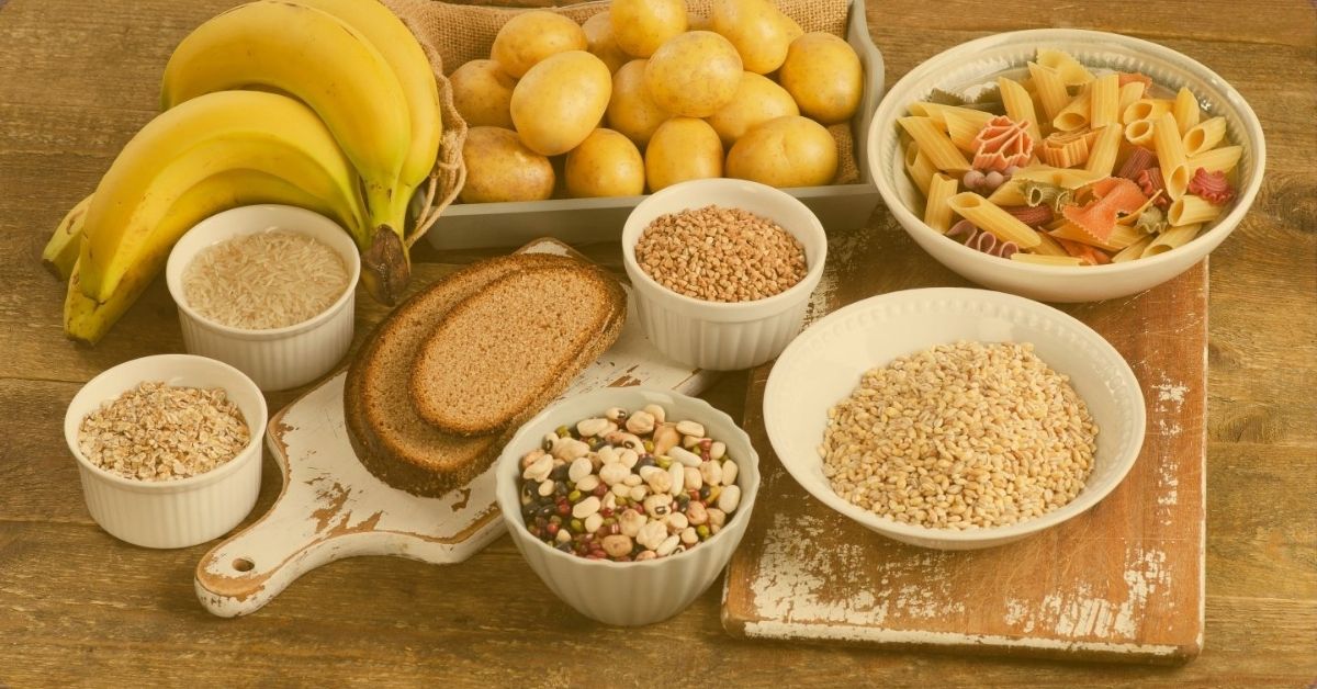 bowls of resistance starch sources: potatoes, pasta, rice,bananas, legumes, and oats